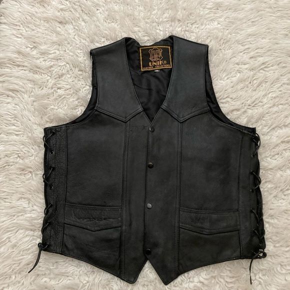 Unik Black Leather Skull Vest XXL - Picture 2 of 5